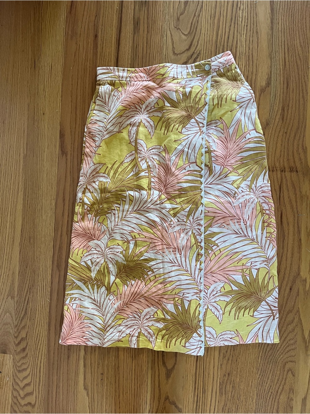 Tahari Palm Print Midi Skirt in Pink, Olive & White